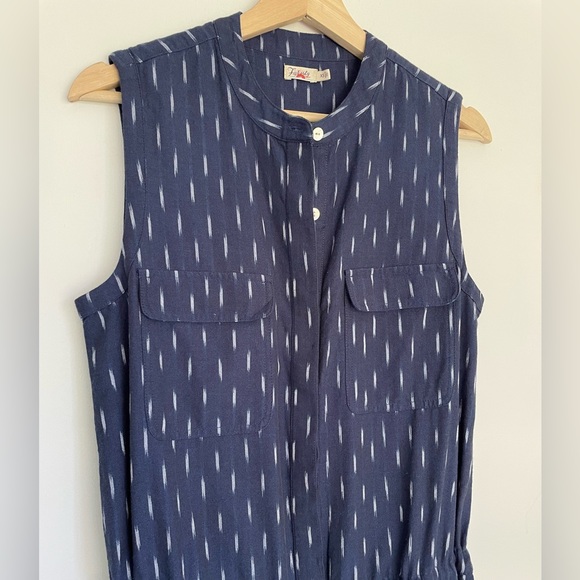 Faherty Saylor Midnight Ikat Button Up Sleeveless Drawstring Dress - XS - Picture 3 of 10